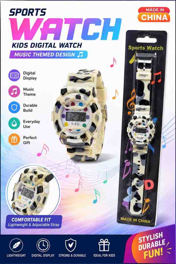Kids Digital Sports Watch | Cartoon Music Theme LED Digital Wrist Watch | Lightweight Adjustable Strap | Fun Gift for Boys & Girls